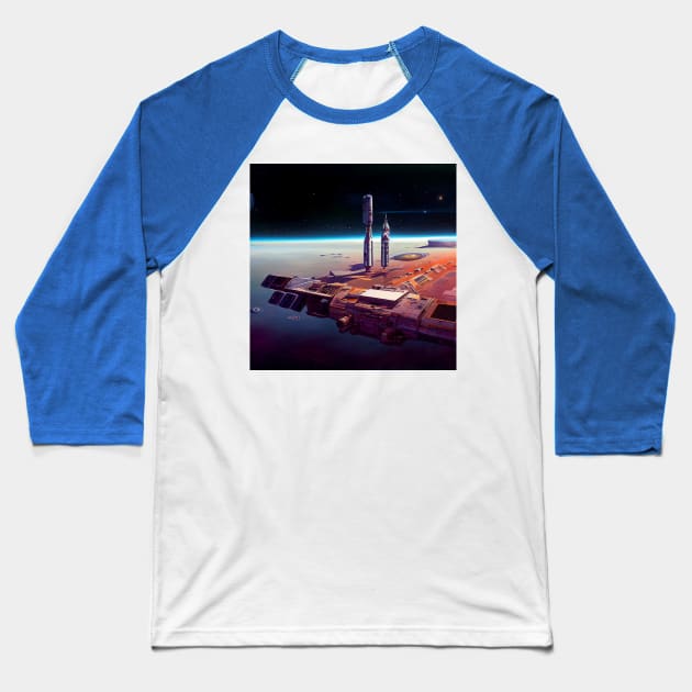 Interplanetary Spaceport Baseball T-Shirt by Grassroots Green